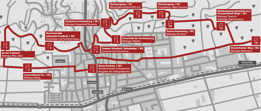 Lageplan mit den Stationen der 26. Weinwanderung in Schriesheim 2024