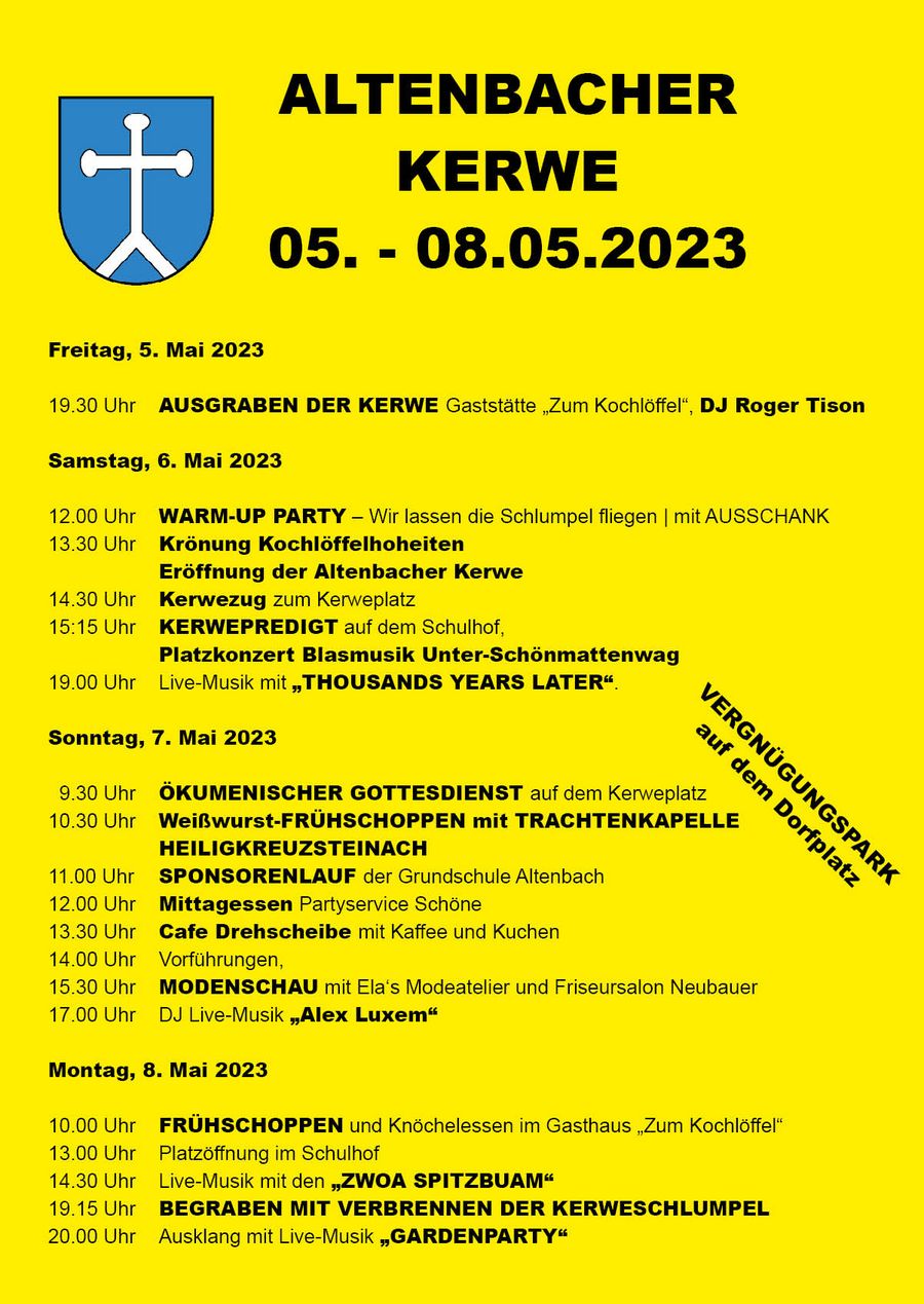 Gesamtprogramm der Altenbacher Kerwe vom 05. - 08.05.2023