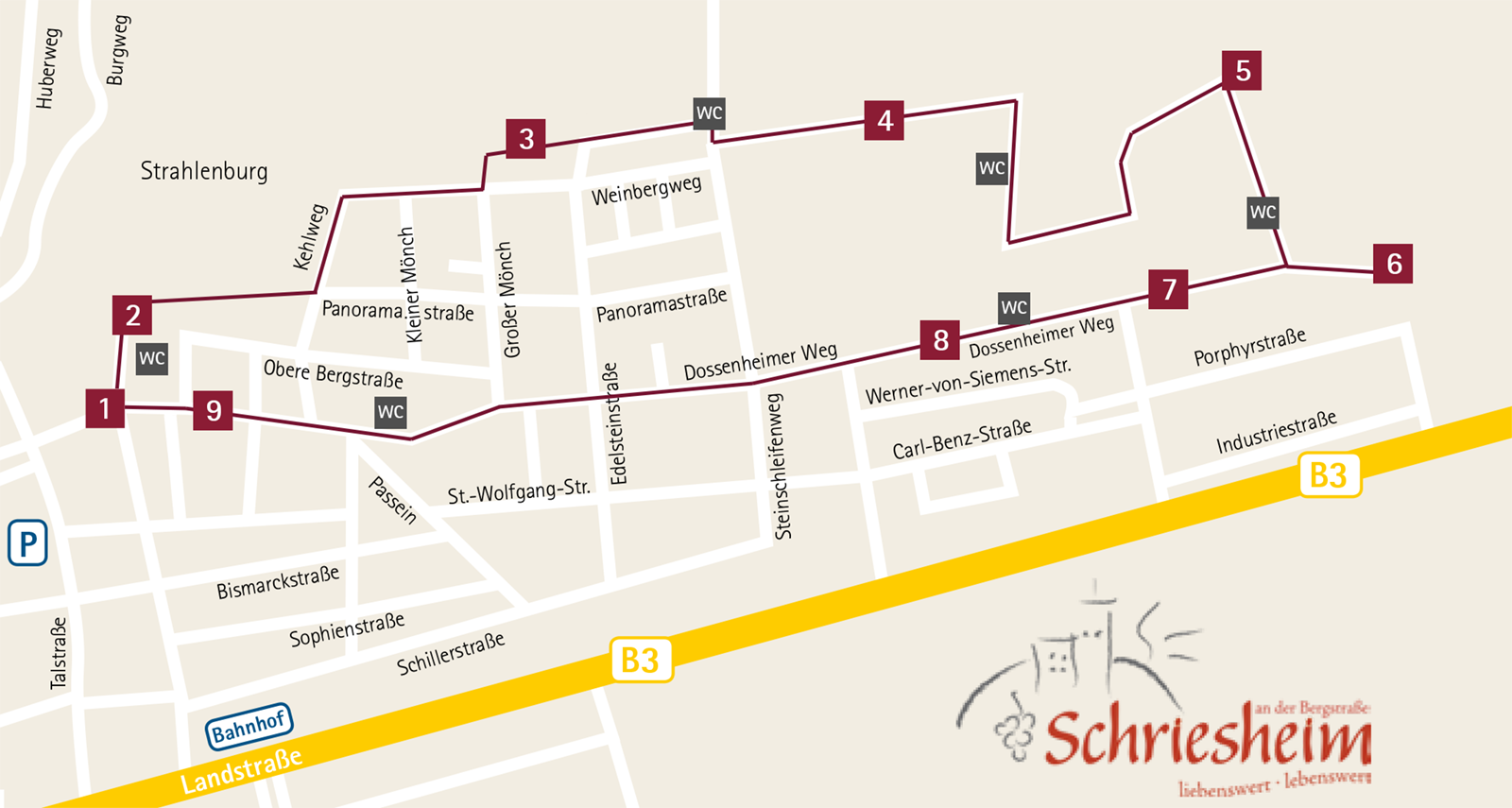 Lageplan der Rotweinwanderung in Schriesheim am 04.02.2024